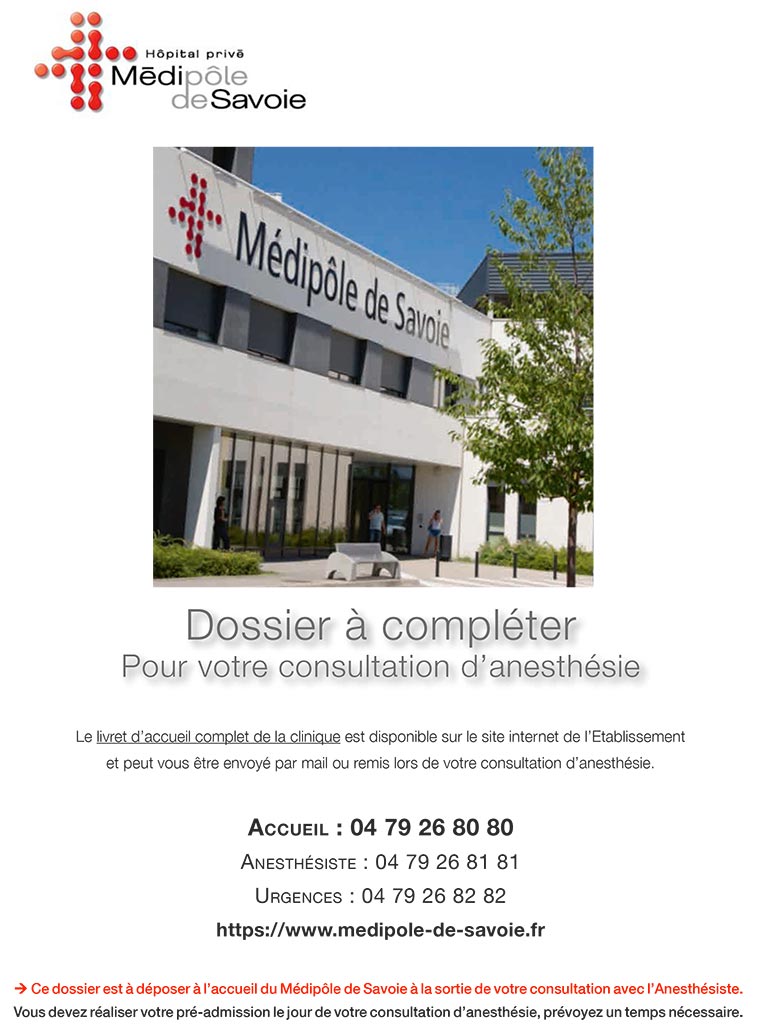 Livret Accueil À Compléter - Hospitalisation Médipôle Savoie